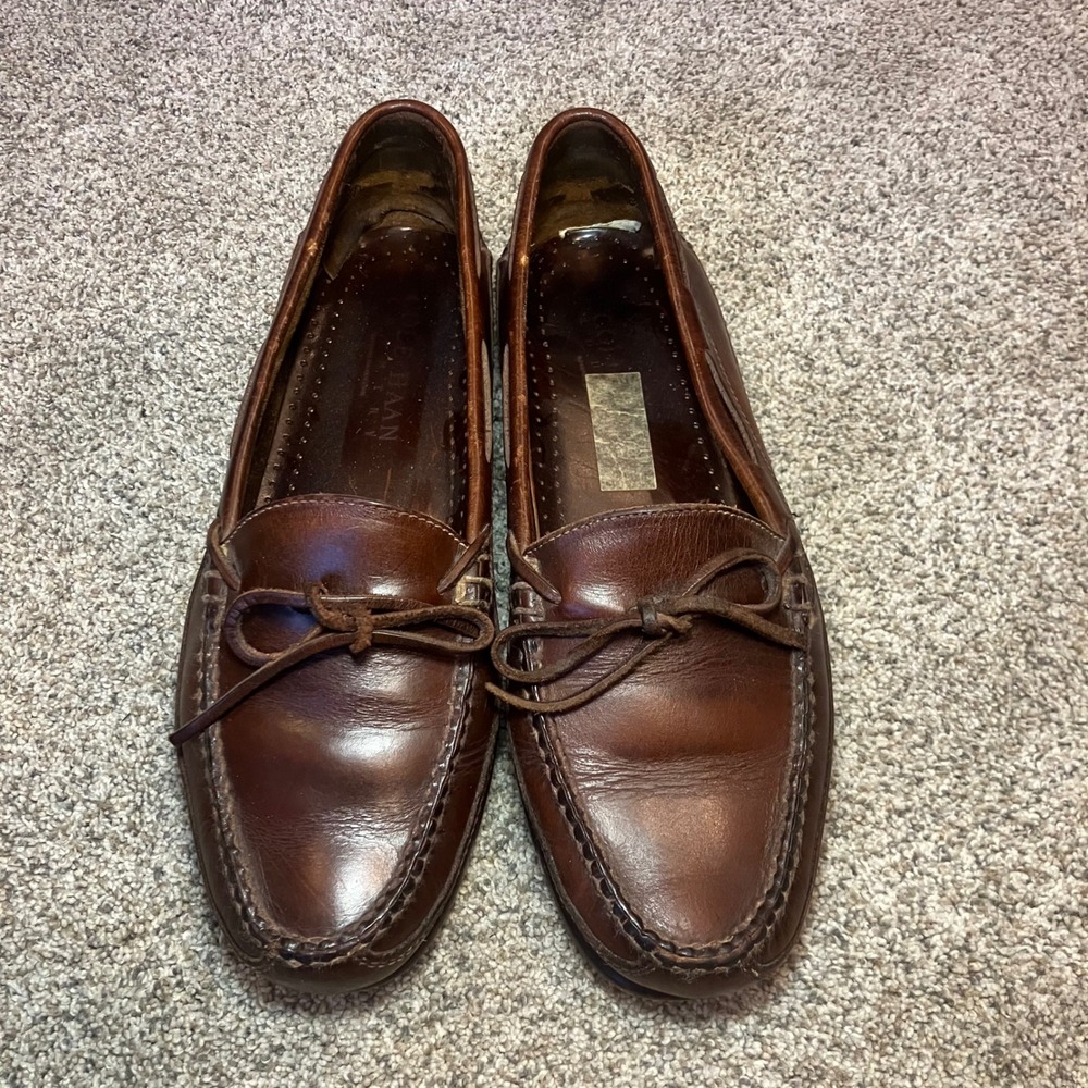 Women's Brown Leather Bow-Trim Loafers